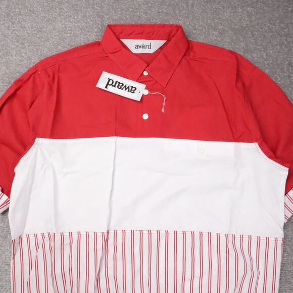VTG 80s 90s Award Deadstock Large Red White Striped Short Sleeve Collared Shirt - Picture 6 of 9